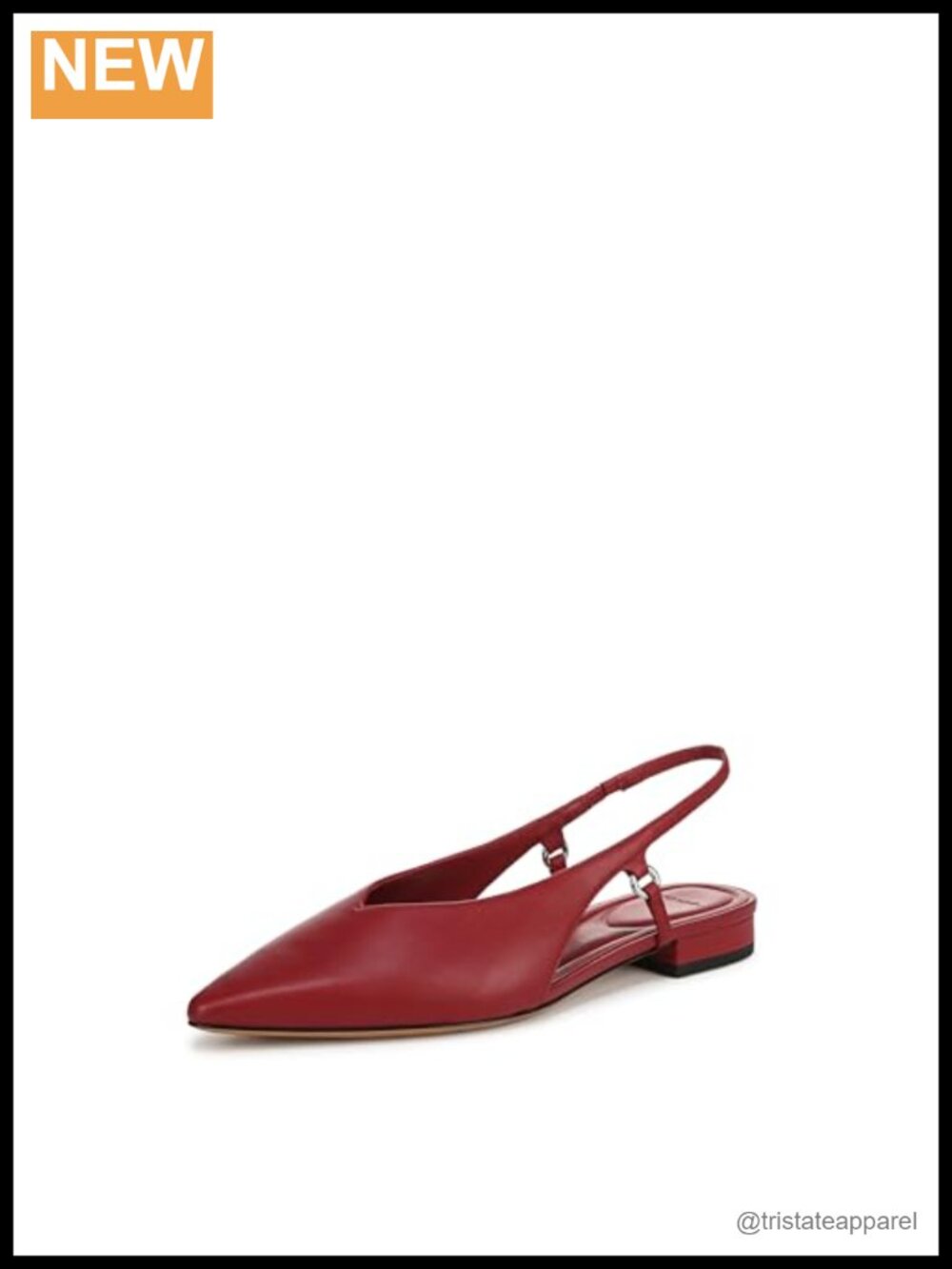 Leather Slingback Pointed Toe Flats Block Heel Pull-On Walking Shoes